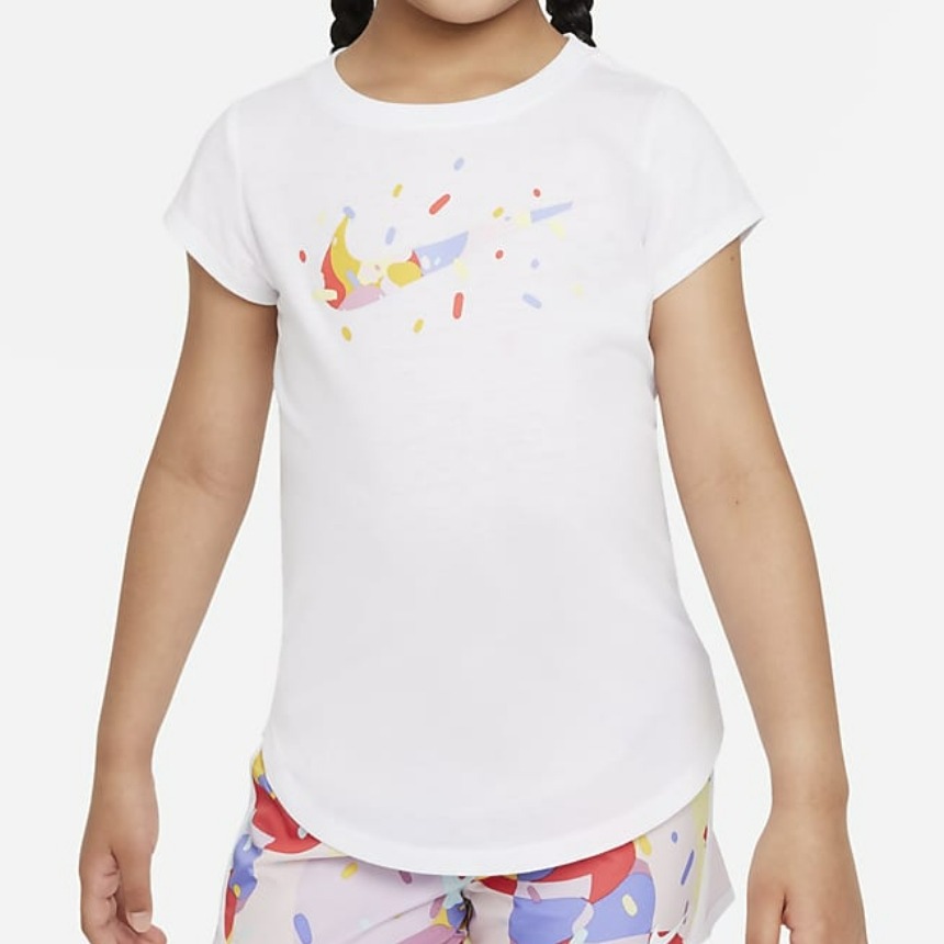 Litte Kids&#039; Sprinkle Swoosh T-Shirt 나이키 키즈 반팔 티셔츠 (화이트) 36J973-001,나이키,펀조이해외직구